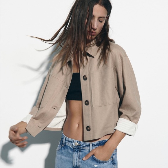 Zara Jackets & Blazers - Zara Cropped Linen Blend Jacket